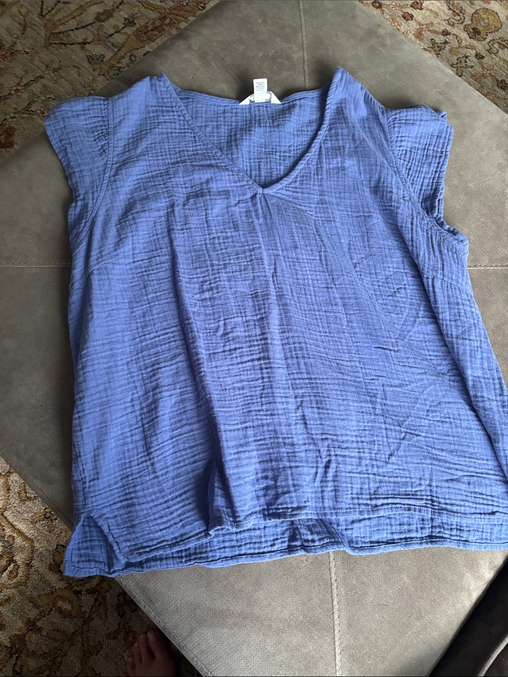 Lightweight Blue V-Neck Cotton Gauze Women's Top